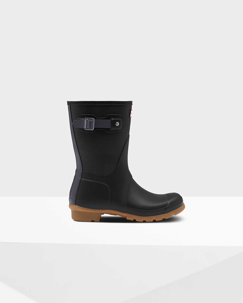 Hunter Original Short Exploded Logo Texture Mid-Calf Women's Rain Boots NZ-18824K Black